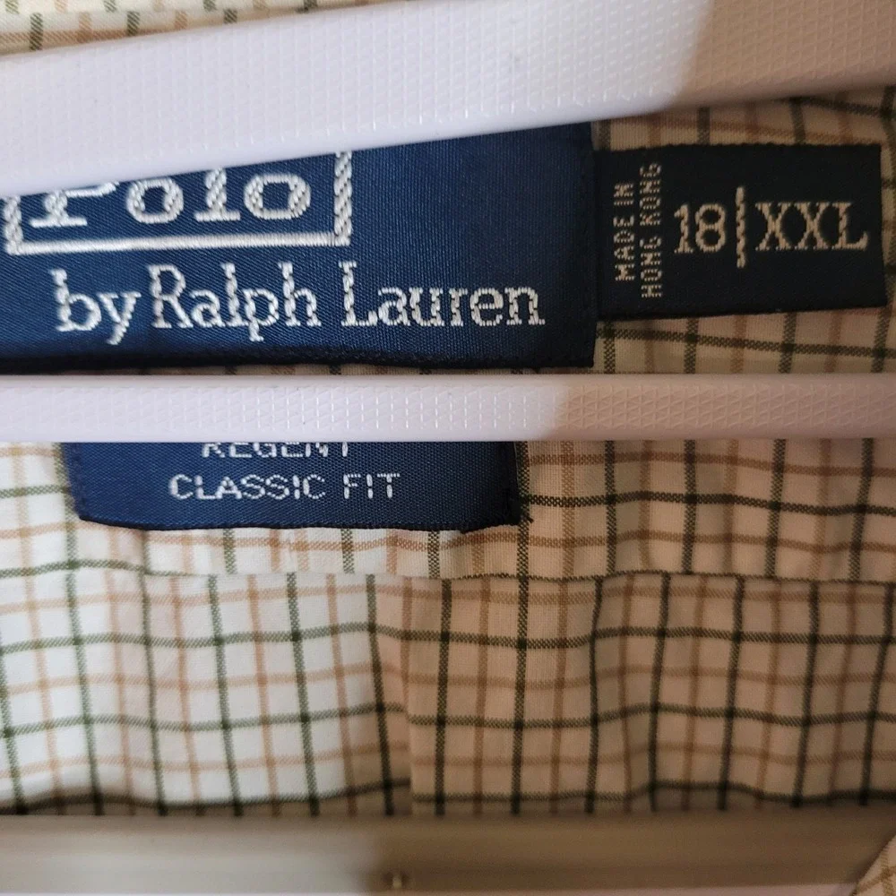 Polo Ralph Lauren Regent‎ Classic Fit Mens XXL Plaid Button Down Shirt Green Tan